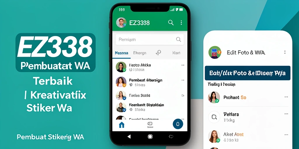 Screenshot utama EZ338 menampilkan antarmuka aplikasi Pembuat Stiker WA yang menarik.