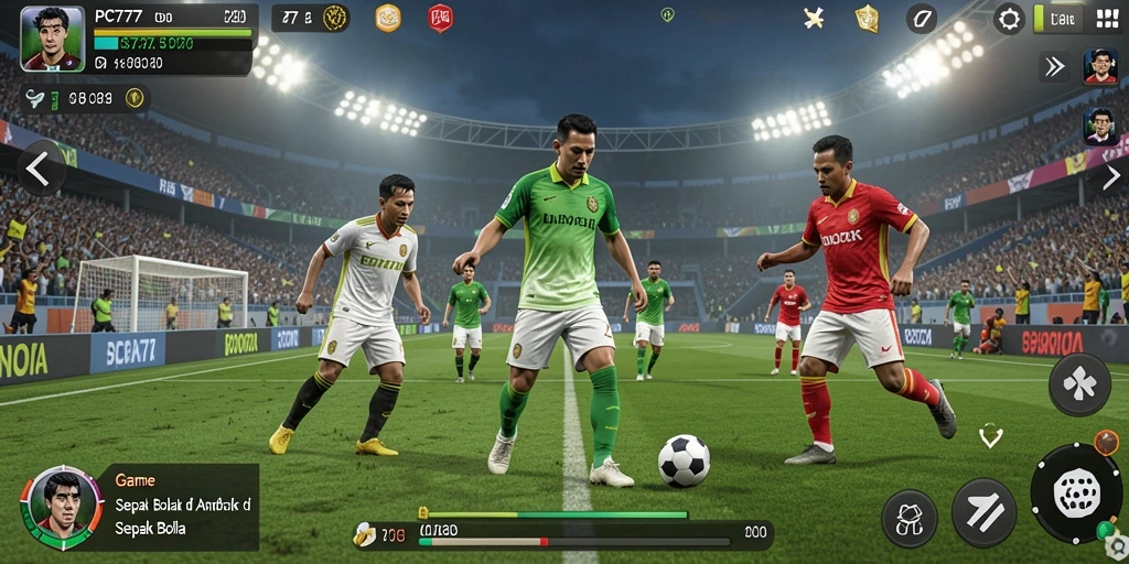 Antarmuka menarik dari game Sepak Bola PC777 dengan kontrol yang intuitif.