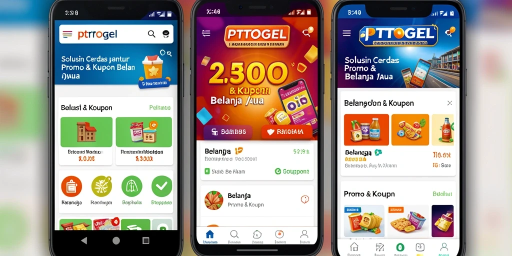 Antarmuka utama PTTOGEL menampilkan berbagai promo menarik dan kupon terbaru.