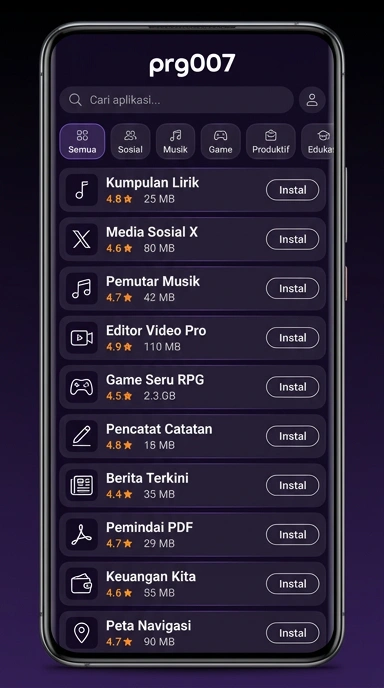 Tampilan katalog aplikasi prg007