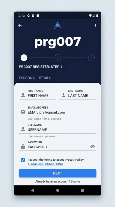 Tampilan halaman daftar prg007