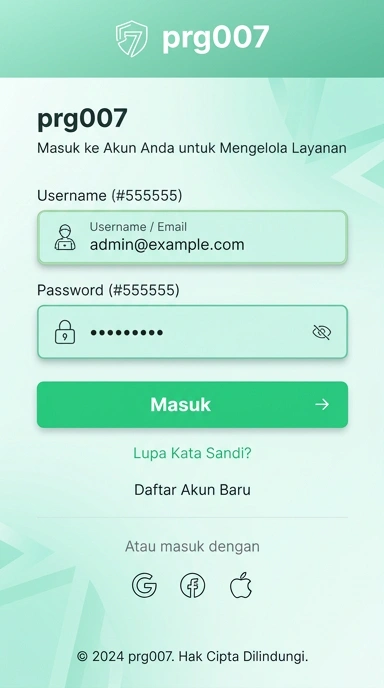 Tampilan halaman login prg007